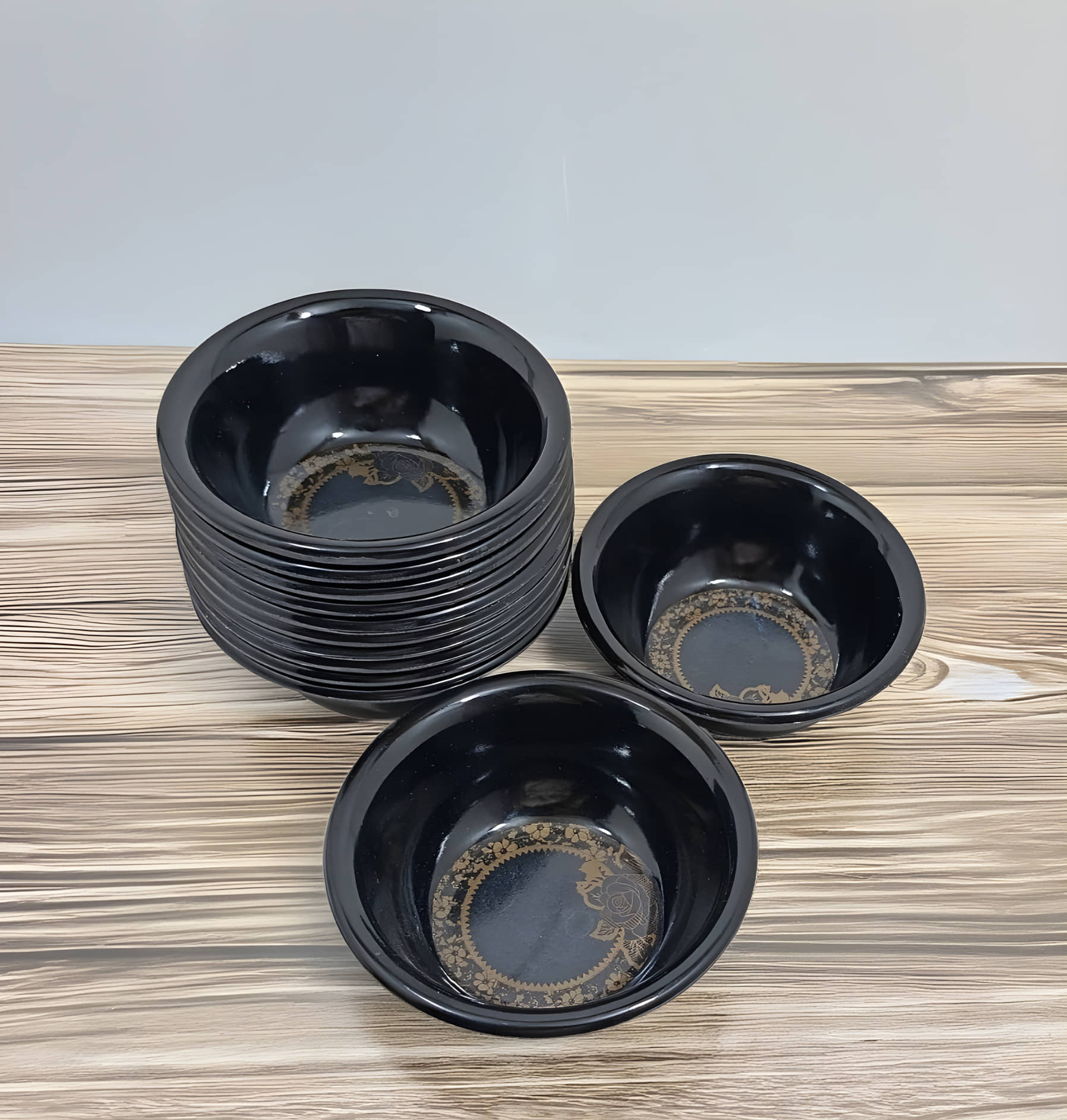 Inpro Perfect for individual Serving Melamine Printed Vegetable Bowl 10 cm ( Set of 12 ) Black