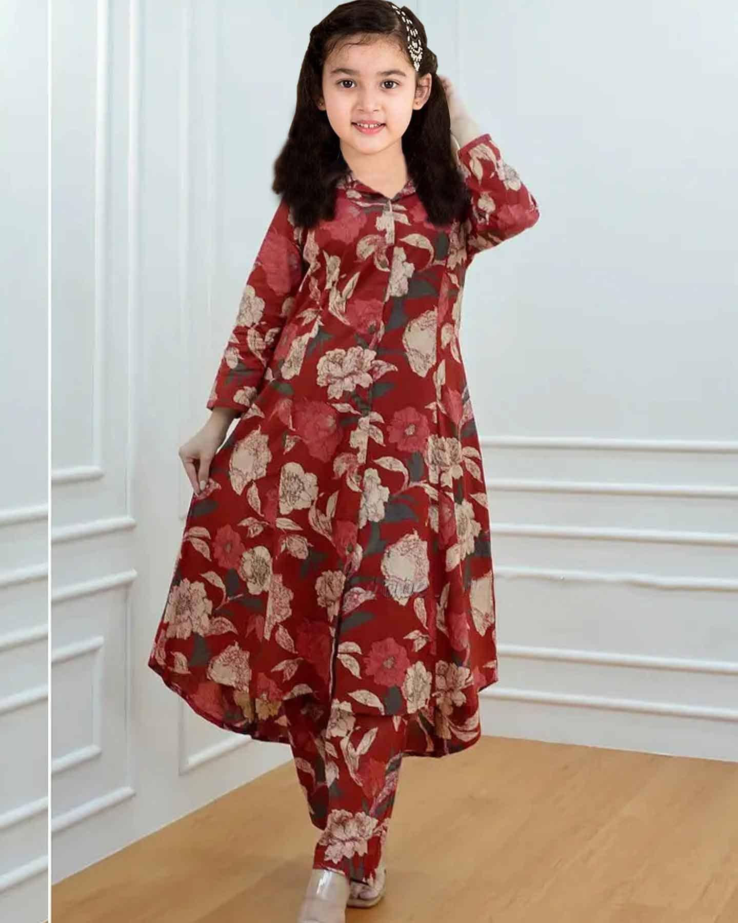 JULEE Girls Rayon Kurti with Pants ( Pack of 1 , Red )