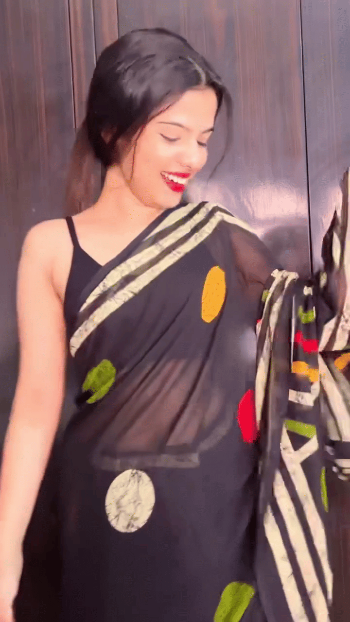     			Kashvi Sarees Georgette Printed Ilkal Saree With Unstitched Blouse Piece ( BLACK )