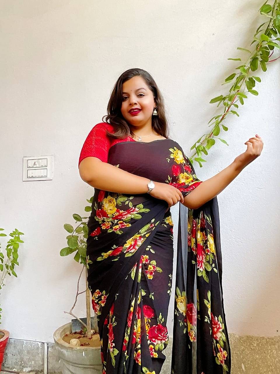 Kashvi Sarees Georgette Printed Ilkal Saree With Unstitched Blouse Piece ( BLACK )     			Kashvi Sarees Georgette Printed Ilkal Saree With Unstitched Blouse Piece ( BLACK )