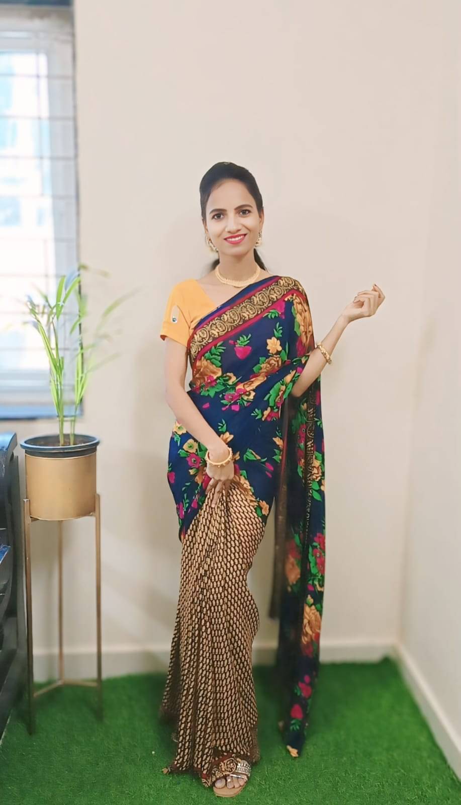    			Kashvi Sarees Georgette Printed Ilkal Saree With Unstitched Blouse Piece ( GOLD )