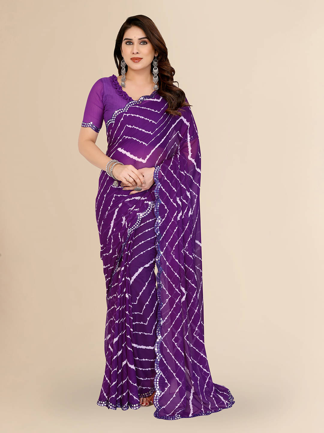     			Kashvi Sarees Georgette Printed Kasavu Saree With Unstitched Blouse Piece ( Purple )