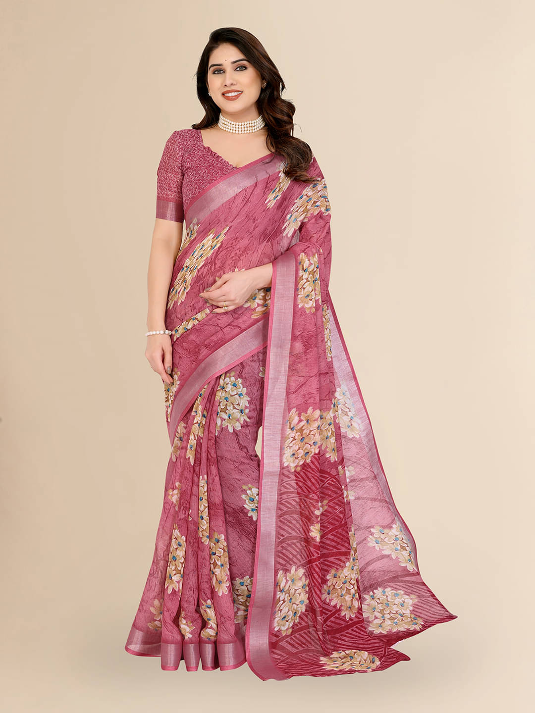 Kashvi Sarees Linen Printed Ilkal Saree With Unstitched Blouse Piece ( PINK ) Kashvi Sarees Linen Printed Ilkal Saree With Unstitched Blouse Piece ( PINK )