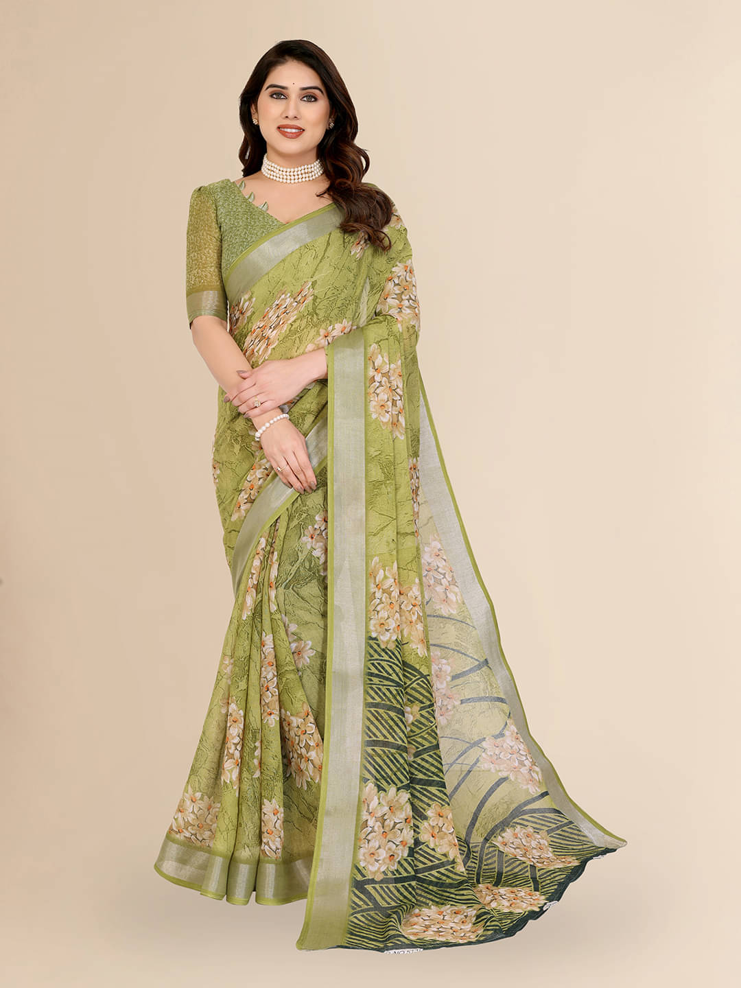Kashvi Sarees Linen Printed Ilkal Saree With Unstitched Blouse Piece ( GREEN )     			Kashvi Sarees Linen Printed Ilkal Saree With Unstitched Blouse Piece ( GREEN )
