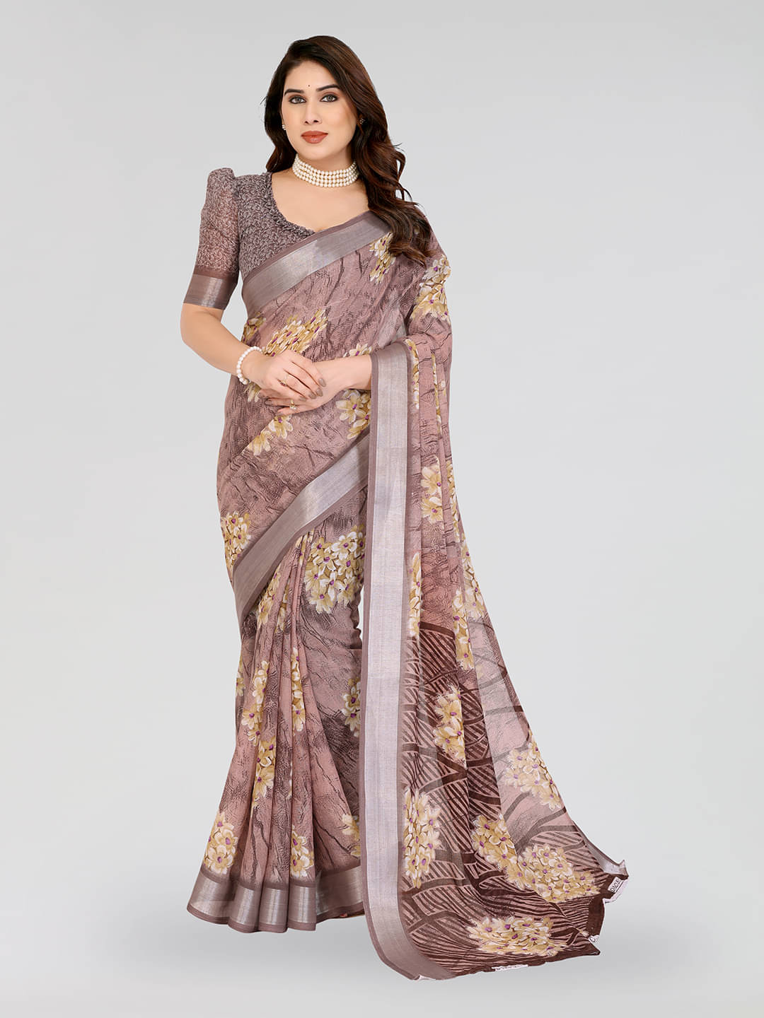 Kashvi Sarees Linen Printed Ilkal Saree With Unstitched Blouse Piece ( Coffee ) Kashvi Sarees Linen Printed Ilkal Saree With Unstitched Blouse Piece ( Coffee )
