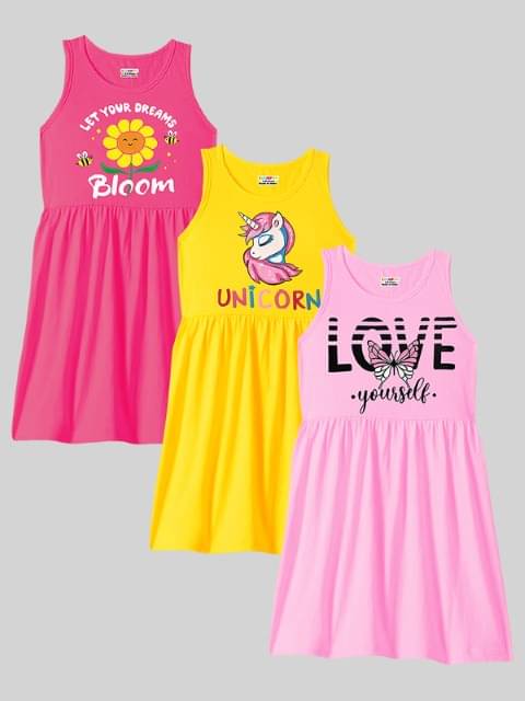     			Kuchipoo Cotton Blend Frock For Girls ( Pack of 3 , Multicolor 6 )