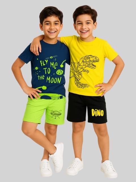 Kuchipoo Pack of 2 Boys Cotton Blend T-Shirt & Shorts Set ( Multicolor ) Kuchipoo Pack of 2 Boys Cotton Blend T-Shirt & Shorts Set ( Multicolor )