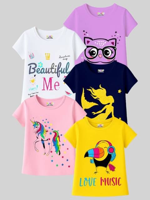     			Kuchipoo Pack of 5 Girls Cotton Blend T-Shirt ( Multicolor2 )