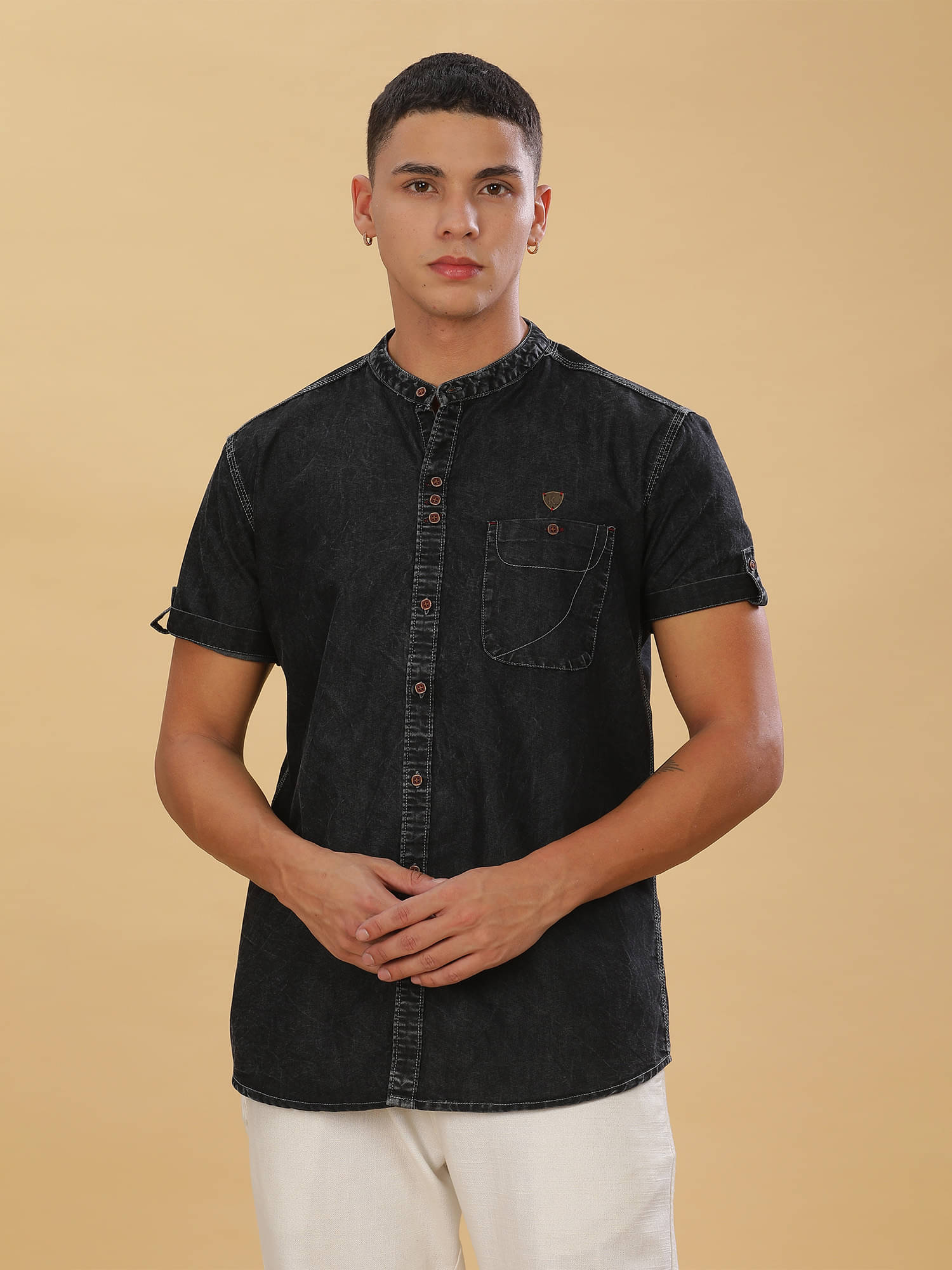     			Kuons Avenue Denim Regular Fit Solids Half Sleeves Men's Casual Shirt - Grey ( Pack of 1 )