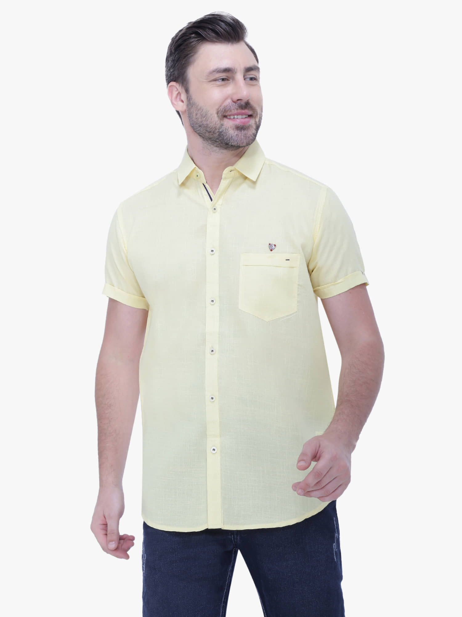 Kuons Avenue Linen Regular Fit Solids Half Sleeves Men's Casual Shirt - Yellow ( Pack of 1 )