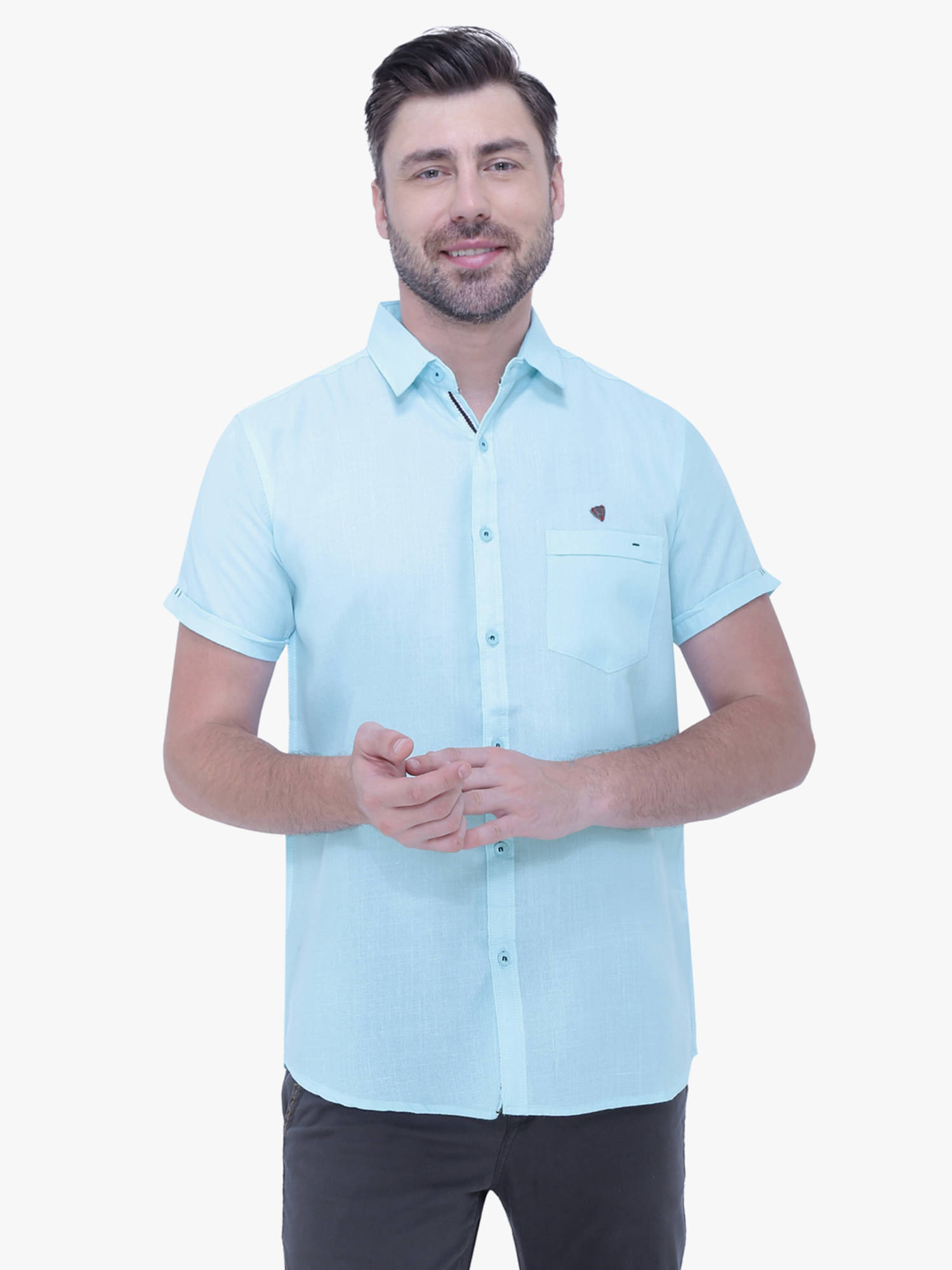     			Kuons Avenue Linen Regular Fit Solids Half Sleeves Men's Casual Shirt - Blue ( Pack of 1 )