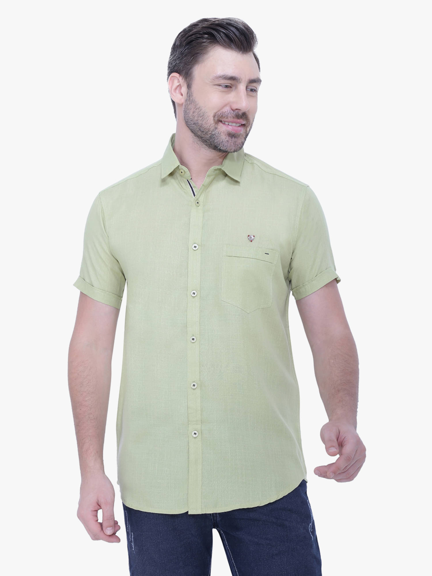     			Kuons Avenue Linen Regular Fit Solids Half Sleeves Men's Casual Shirt - Green ( Pack of 1 )