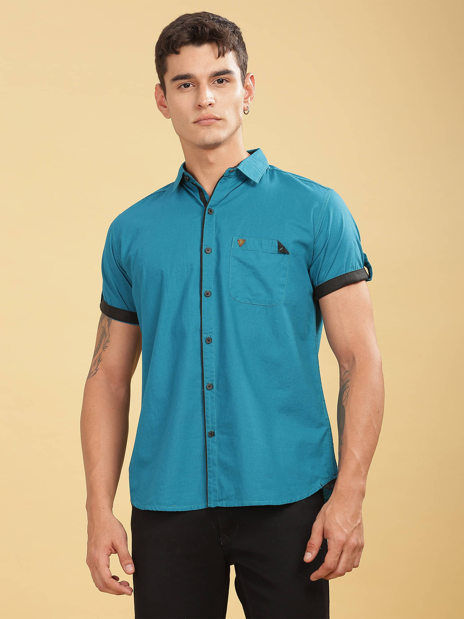     			Kuons Avenue Linen Regular Fit Solids Half Sleeves Men's Casual Shirt - Blue ( Pack of 1 )