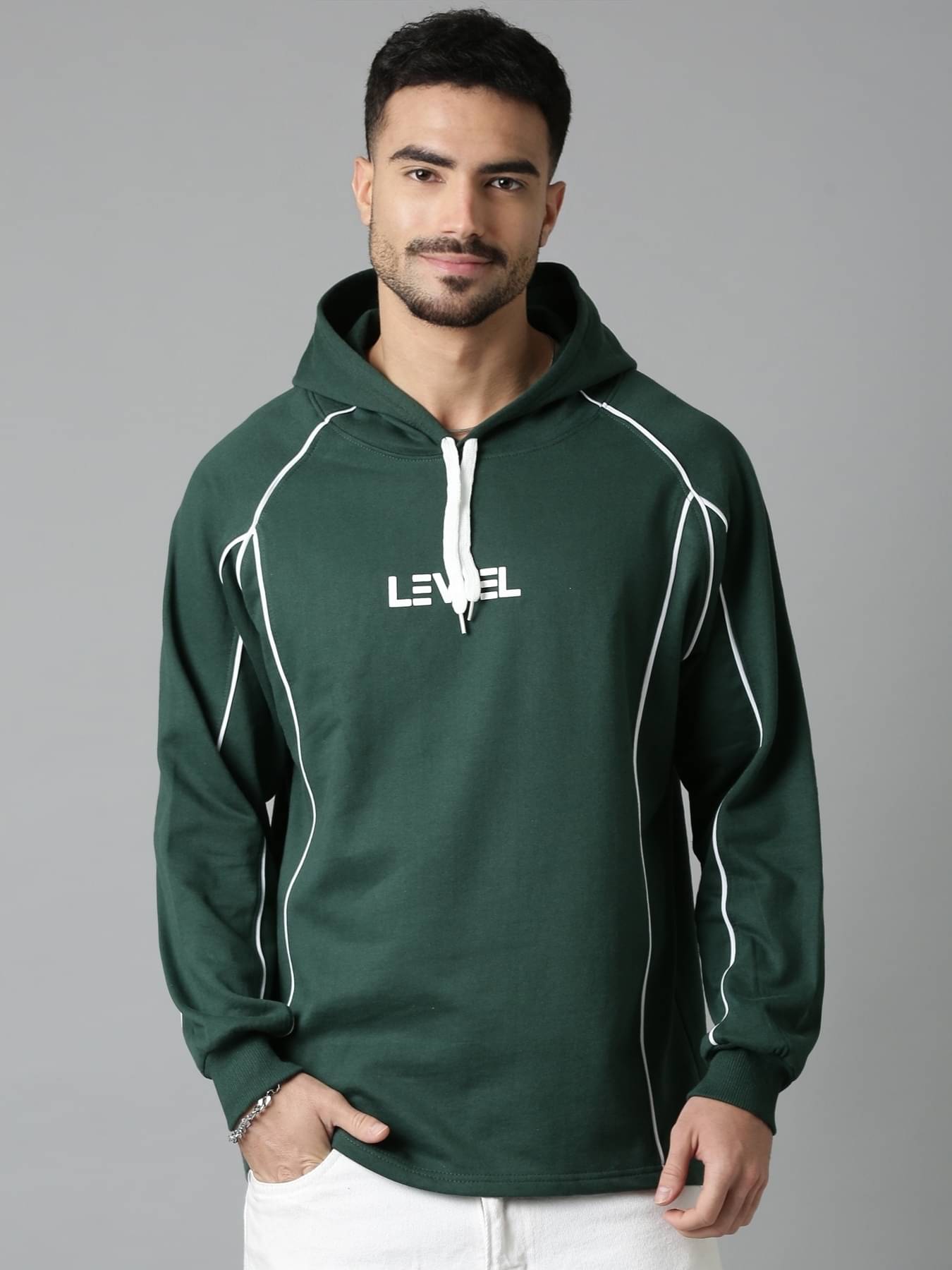 LEWEL Fleece Hooded Men's Sweatshirt - Green ( Pack of 1 ) LEWEL Fleece Hooded Men's Sweatshirt - Green ( Pack of 1 )