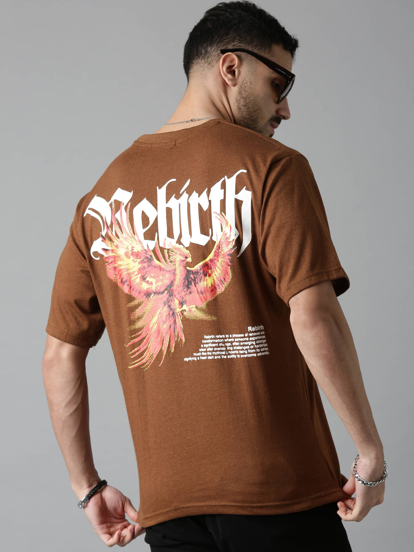 LEWEL Men Cotton Blend Oversized Fit Printed T-Shirt ( Rust Brown ) LEWEL Men Cotton Blend Oversized Fit Printed T-Shirt ( Rust Brown )