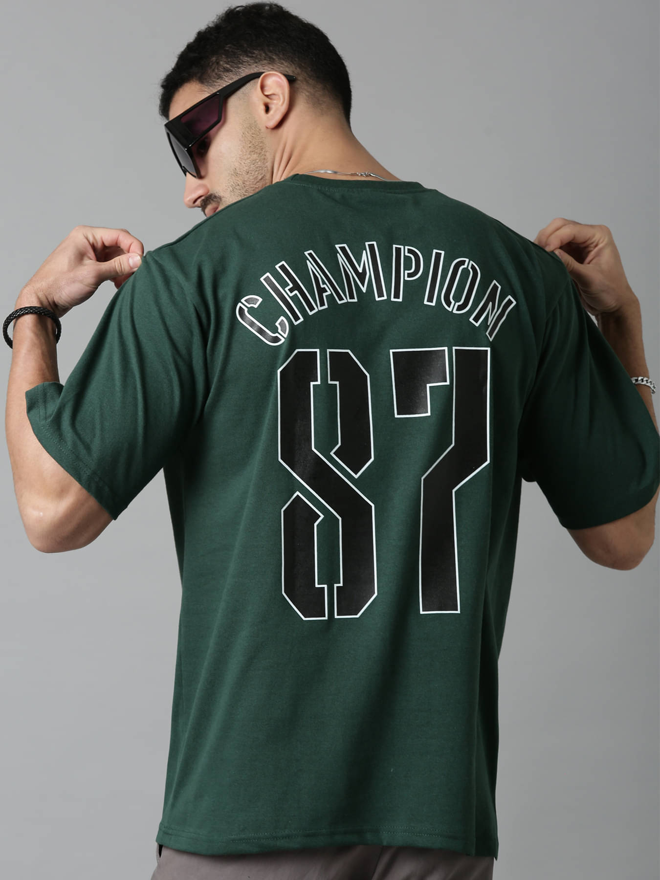     			LEWEL Men Cotton Blend Oversized Fit Printed T-Shirt ( Green )