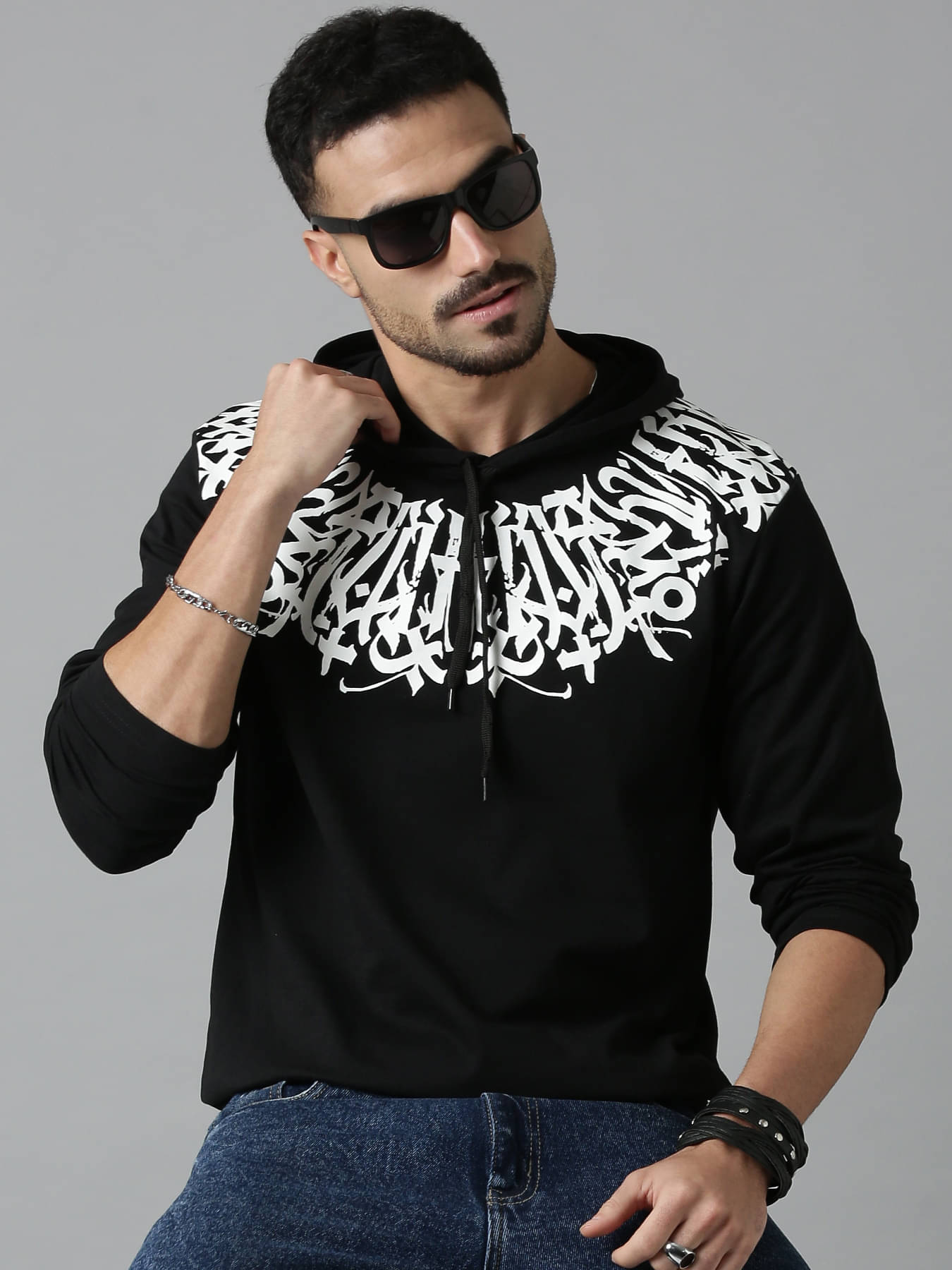     			LEWEL Men Cotton Blend Regular Fit Printed T-Shirt ( Black )