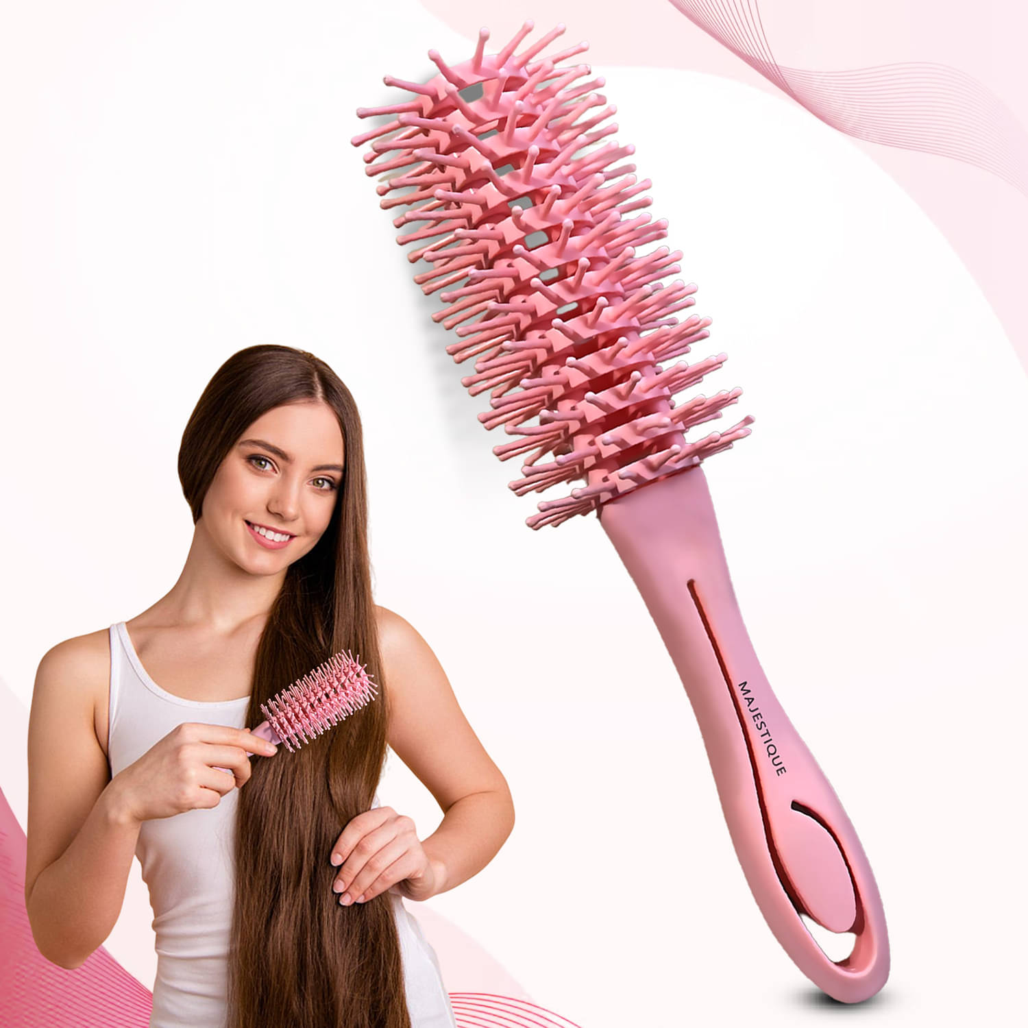     			MAJESTIQUE Round Brush For All Hair Types ( Pack of 1 )
