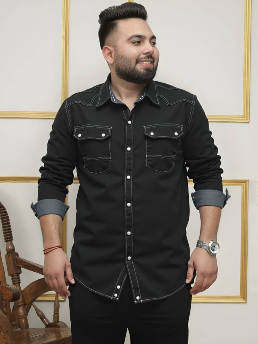 MAYKR Denim Regular Fit Solids Full Sleeves Men's Casual Shirt - Black ( Pack of 1 )     			MAYKR Denim Regular Fit Solids Full Sleeves Men's Casual Shirt - Black ( Pack of 1 )