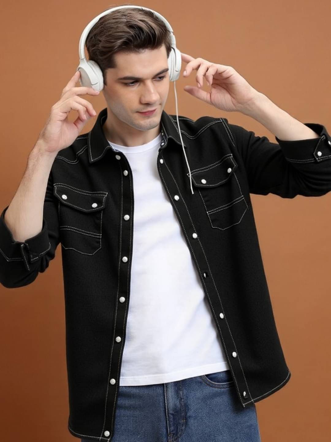     			MAYKR Denim Regular Fit Solids Full Sleeves Men's Casual Shirt - Black ( Pack of 1 )
