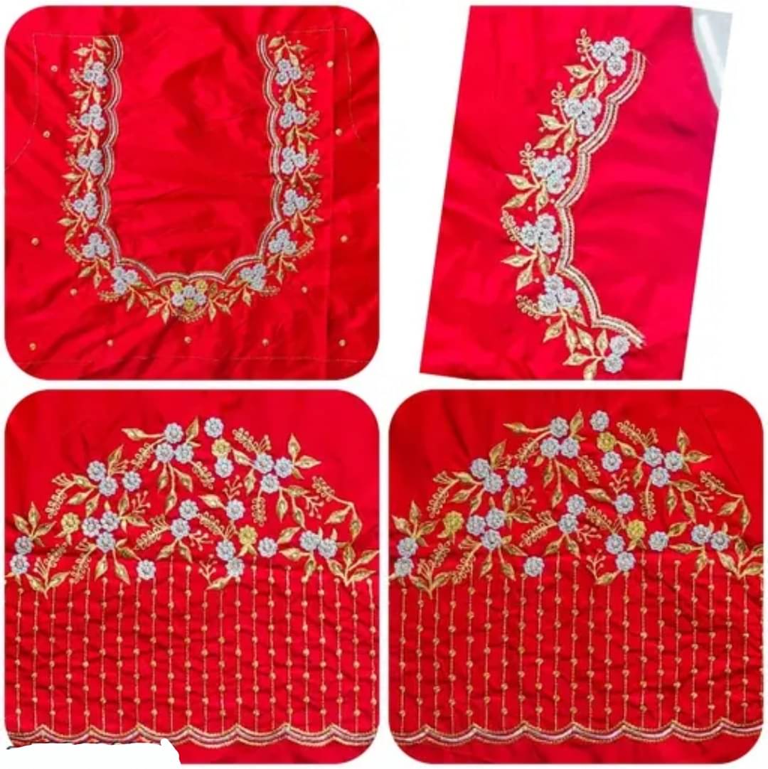 MAYRAAFASHION Silk Unstitched U-Neck Women's Blouse ( Red ) MAYRAAFASHION Silk Unstitched U-Neck Women's Blouse ( Red )