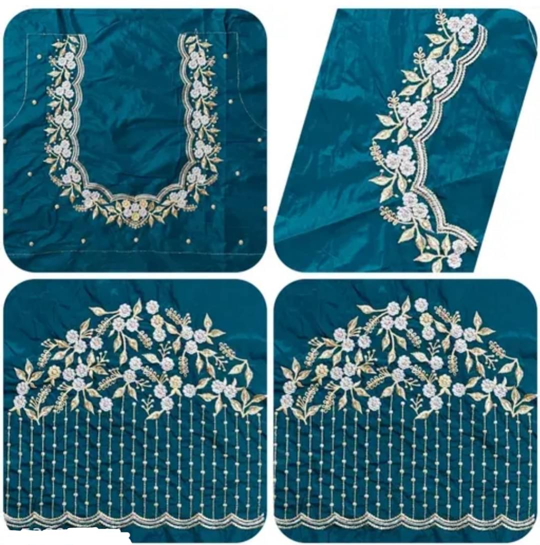     			MAYRAAFASHION Silk Unstitched U-Neck Women's Blouse ( Teal )