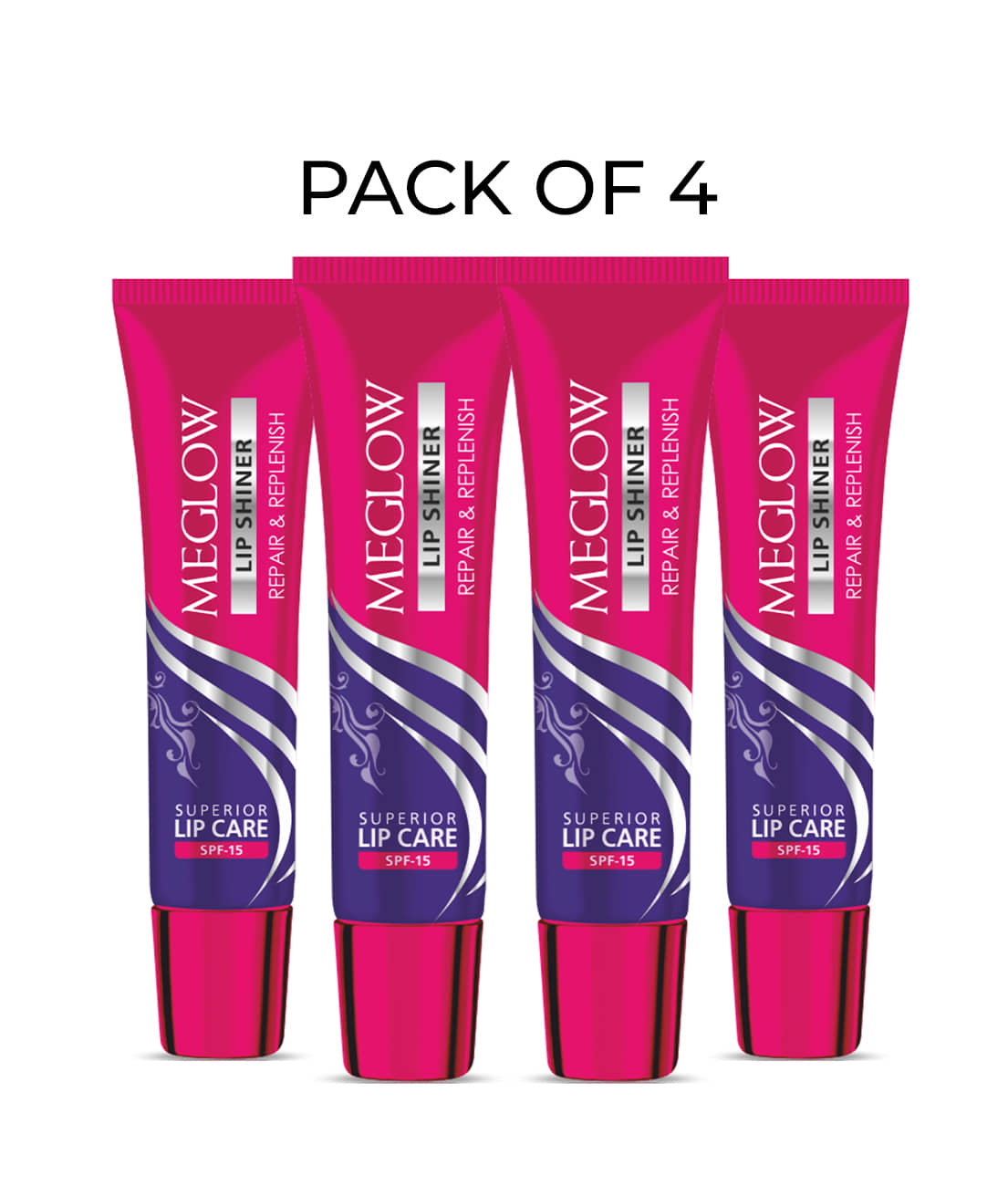 Meglow Lip Shiner with Nourishment of Vitamin E, Almond Oil and Jojoba Oil 15g ( Pack of 4 )
