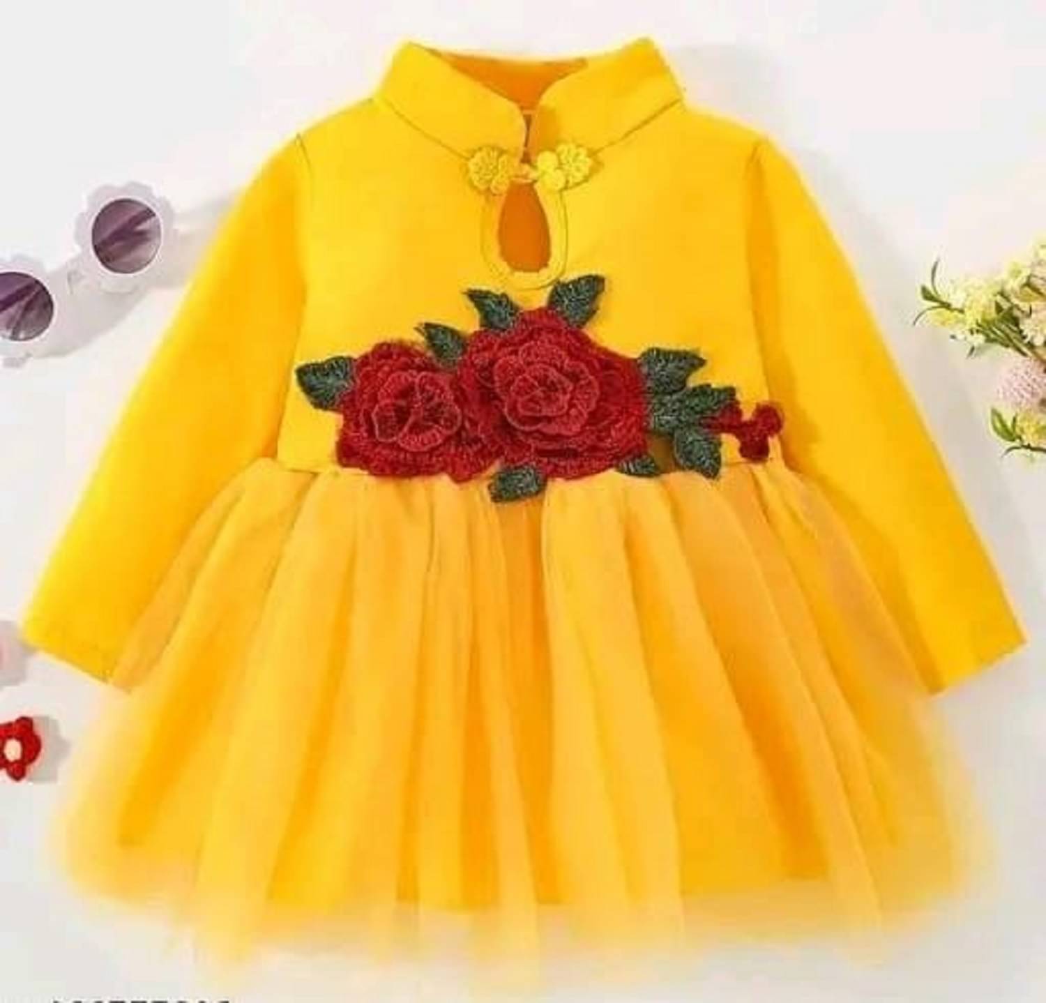    			Mullick the designer Net Frock For Girls ( Pack of 1 , Yellow )