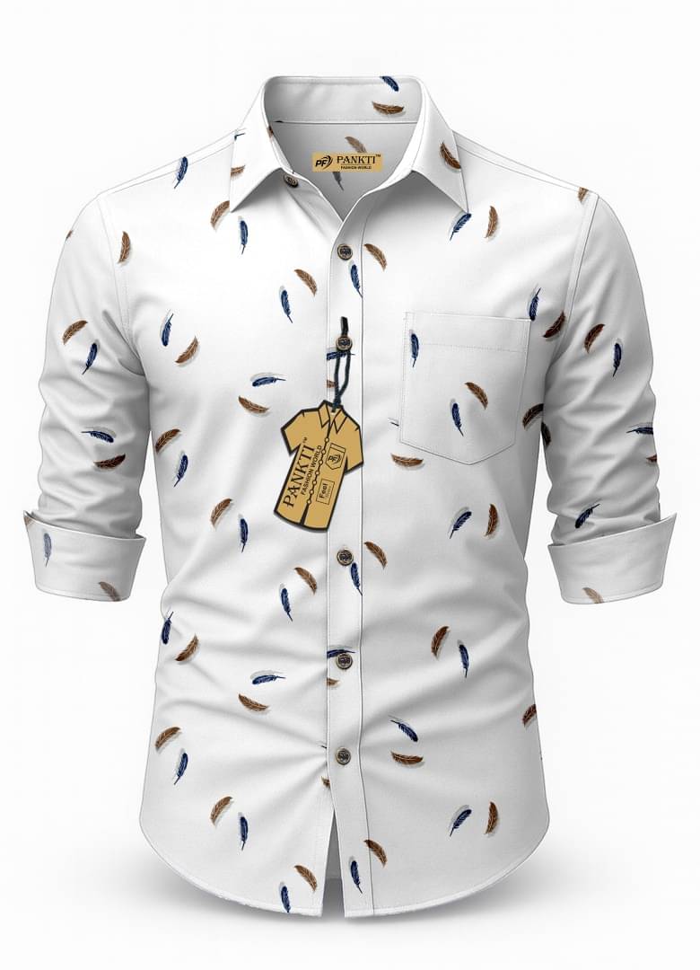     			PANKTI FASHION 100% Cotton Regular Fit Printed Full Sleeves Men's Casual Shirt - White ( Pack of 1 )