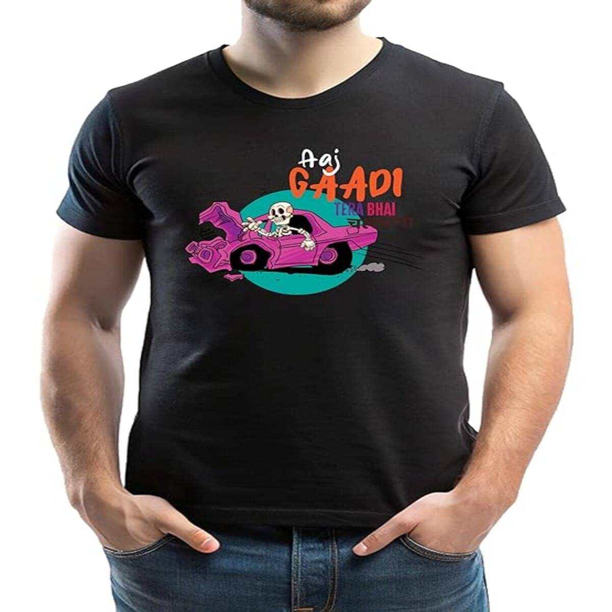     			PUGAROO Men Cotton Regular Fit Printed T-Shirt ( Black )