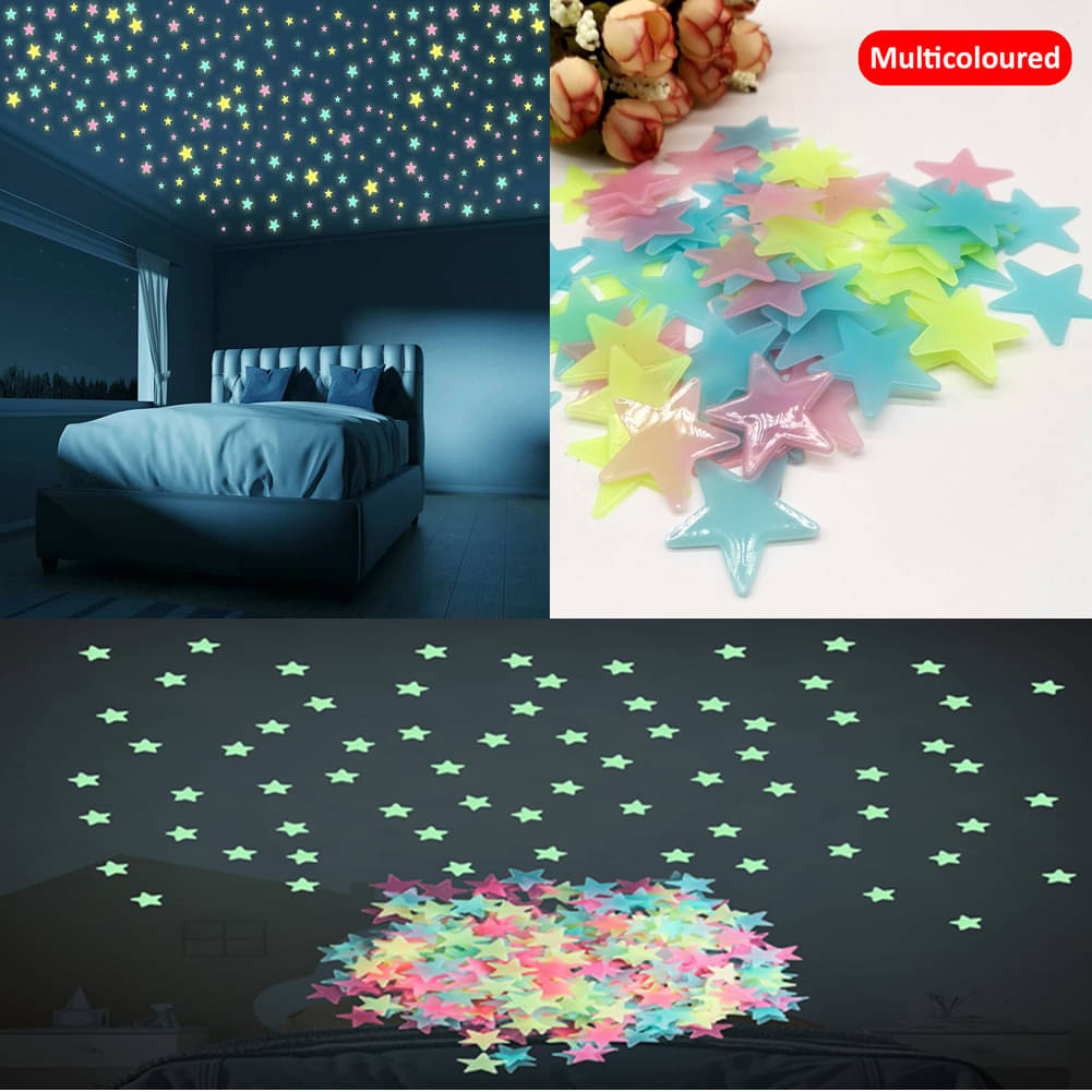     			Pack Of 50 Pcs Glowing Star Multicolor Glow in Dark Stars Radium Attractive Wall Stickers for Kids Bedroom, Room Ceiling and Wall Decals Stars Night Glow Wall Decorative Sticker