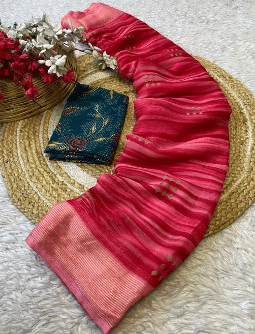     			R K S M Chiffon Printed Regular Saree With Unstitched Blouse Piece ( Pink )