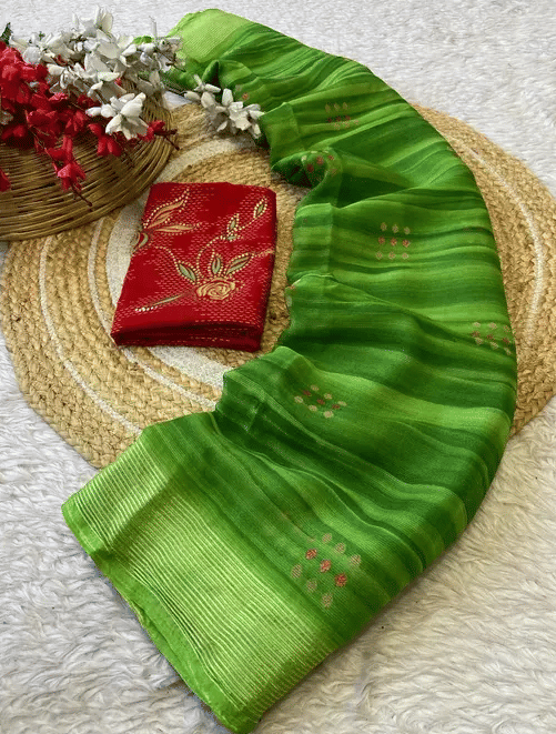     			R K S M Chiffon Printed Regular Saree With Unstitched Blouse Piece ( Green )