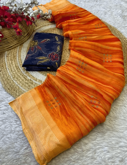 R K S M Chiffon Printed Regular Saree With Unstitched Blouse Piece ( Orange ) R K S M Chiffon Printed Regular Saree With Unstitched Blouse Piece ( Orange )