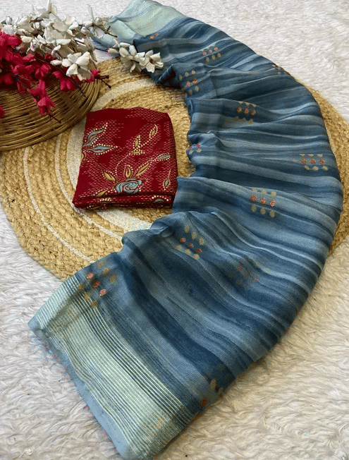 R K S M Chiffon Printed Regular Saree With Unstitched Blouse Piece ( Grey ) R K S M Chiffon Printed Regular Saree With Unstitched Blouse Piece ( Grey )