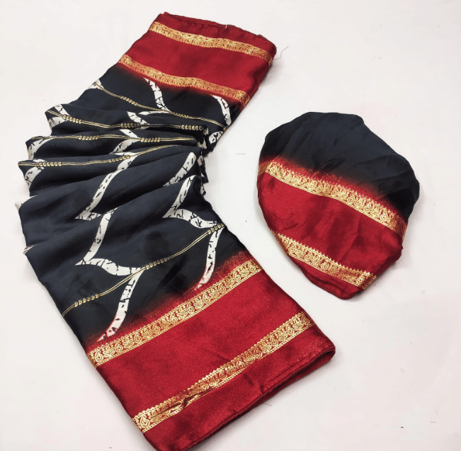 R K S M Chiffon Printed Regular Saree With Unstitched Blouse Piece ( Black )     			R K S M Chiffon Printed Regular Saree With Unstitched Blouse Piece ( Black )