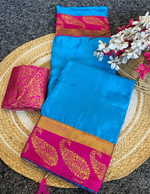     			R K S M Cotton Silk Woven Regular Saree With Unstitched Blouse Piece ( Blue )