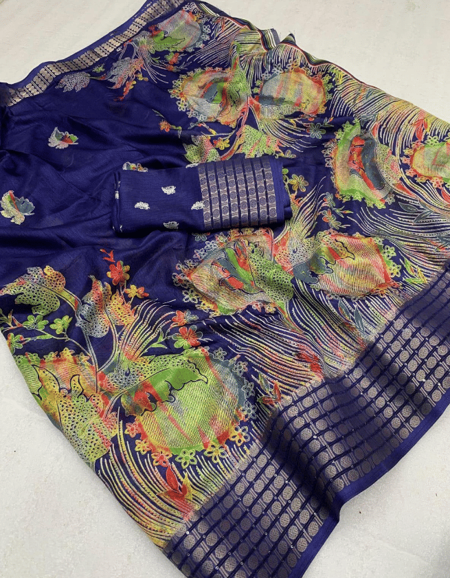 R K S M Cotton Printed Regular Saree With Unstitched Blouse Piece ( Blue ) R K S M Cotton Printed Regular Saree With Unstitched Blouse Piece ( Blue )