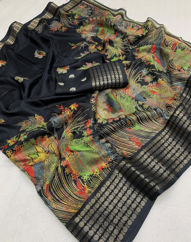     			R K S M Cotton Printed Regular Saree With Unstitched Blouse Piece ( Black )