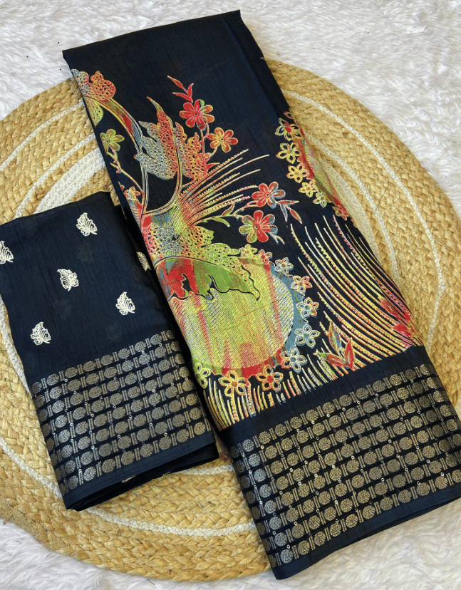     			R K S M Cotton Printed Regular Saree With Unstitched Blouse Piece ( Black )