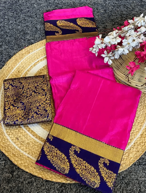 R K S M Cotton Silk Woven Regular Saree With Unstitched Blouse Piece ( Pink )     			R K S M Cotton Silk Woven Regular Saree With Unstitched Blouse Piece ( Pink )
