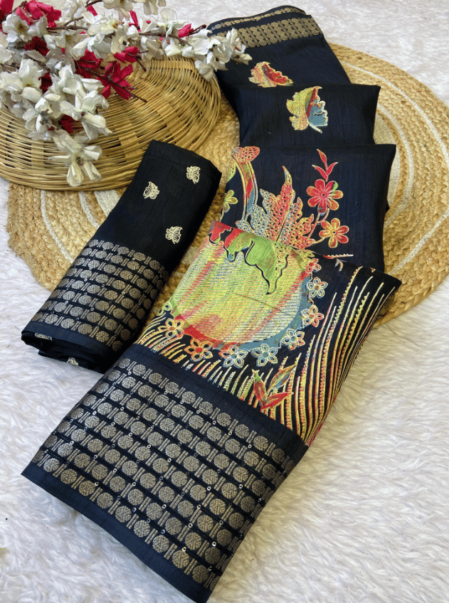     			R K S M Cotton Printed Regular Saree With Unstitched Blouse Piece ( Black )