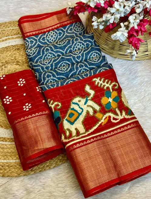     			R K S M Cotton Silk Printed Regular Saree With Unstitched Blouse Piece ( Grey )