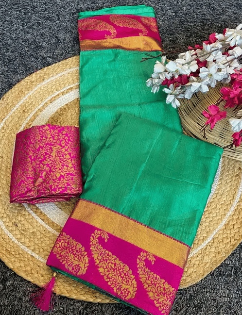 R K S M Cotton Silk Woven Regular Saree With Unstitched Blouse Piece ( Green ) R K S M Cotton Silk Woven Regular Saree With Unstitched Blouse Piece ( Green )