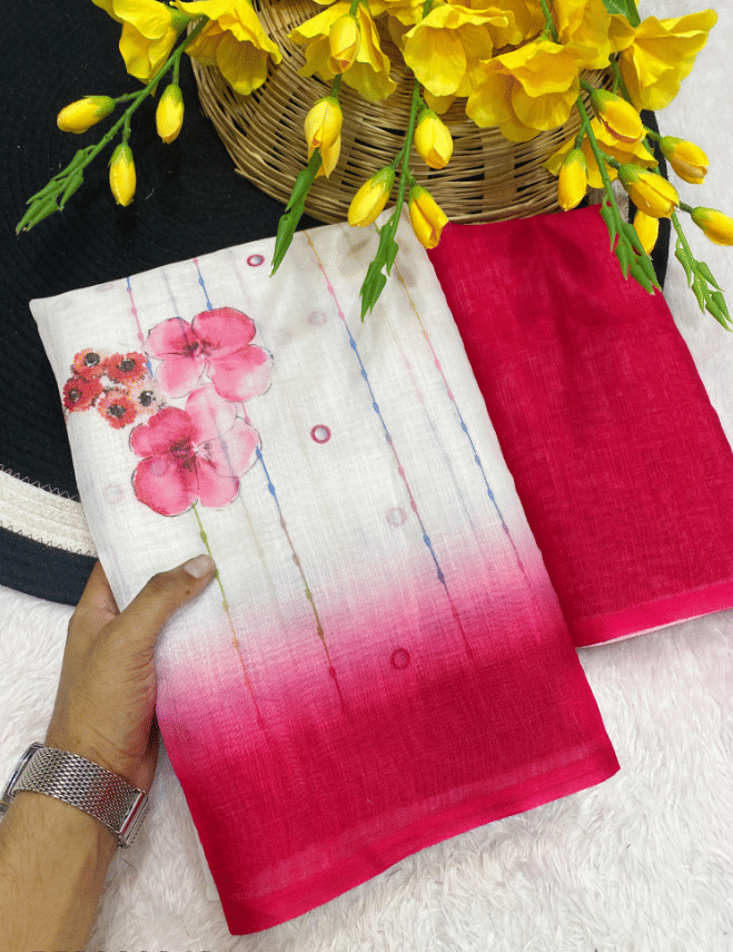 R K S M Cotton Printed Regular Saree With Unstitched Blouse Piece ( White )     			R K S M Cotton Printed Regular Saree With Unstitched Blouse Piece ( White )