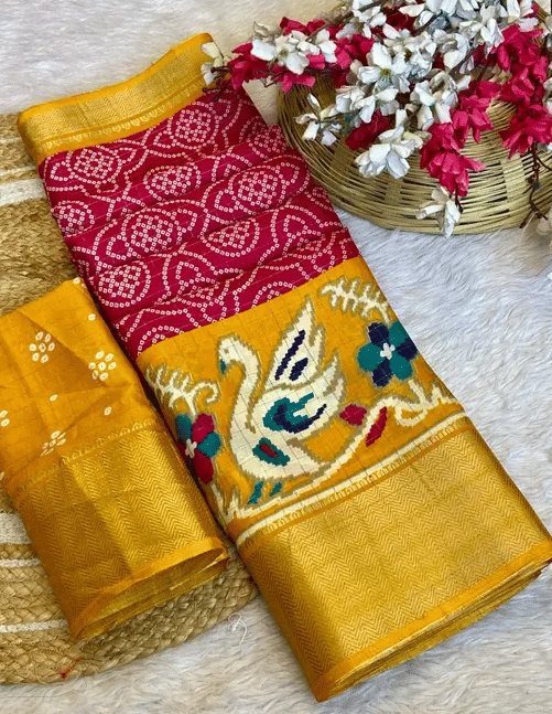     			R K S M Cotton Silk Printed Regular Saree With Unstitched Blouse Piece ( Pink )