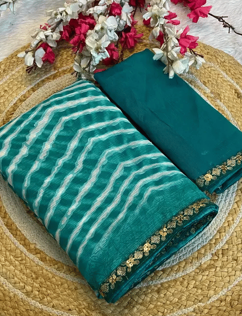     			R K S M Georgette Printed Regular Saree With Unstitched Blouse Piece ( Teal )