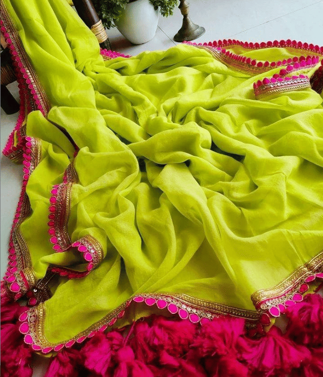     			R K S M Georgette Solid Regular Saree With Unstitched Blouse Piece ( Lime Green )