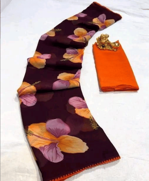     			R K S M Georgette Printed Regular Saree With Unstitched Blouse Piece ( Maroon )