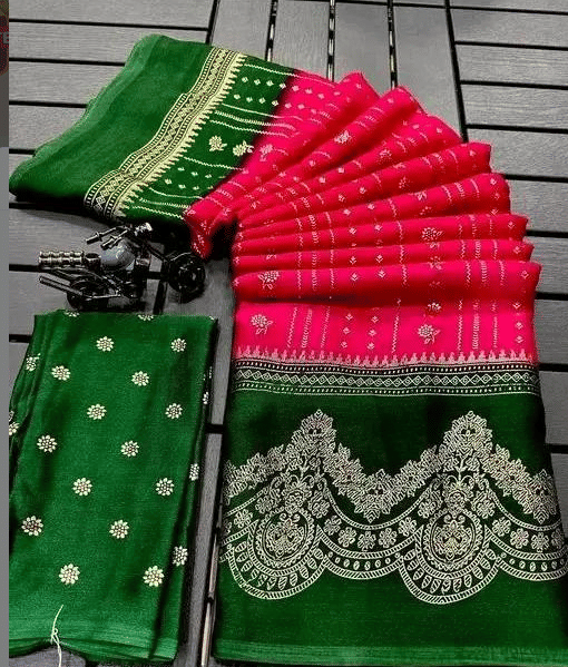     			R K S M Georgette Printed Regular Saree With Unstitched Blouse Piece ( Pink )